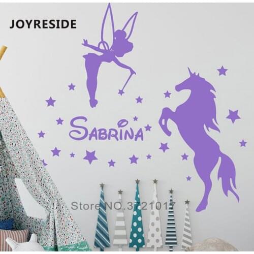 Fairy Personalized Baby Name Unicorn Art Design Sweet Design Home Kid Bedroom Wall Decor Custom Names Wall Stickers Unicorn M386