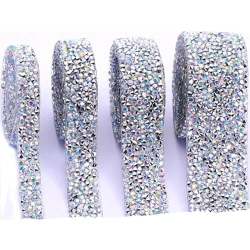 1/1.5/2/3cm Hotfix AB Color Rhinestone Chain Resin Glue On Glitter Crystal Ribbon for DIY Bag Hat Shoes Clothing 1yard/Roll