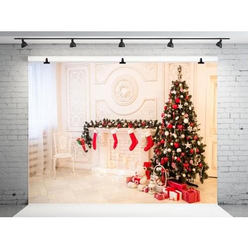 VinylBDS 10X10FT Christmas Photography Background White Indoor Custom Photo Backdrops With Socks Tree For Children Photo Studio