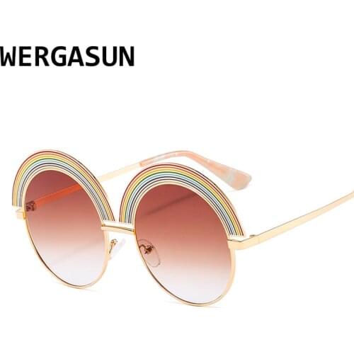 WERGASUN Fashion Round Sunglasses Women Frame Rainbow Gradient Color Shades Sun Glasses Trend Metal Luxury Brand Glasses UV400