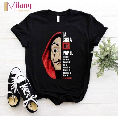 Women la casa de papel black t-shirts Girl short sleeve Tees Female 2020 Summer Brand Clothing Girl Tops