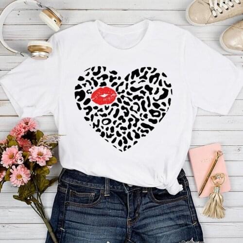 T-shirts Women Love Valentine Kiss Sweet Lady Print Clothes Graphic Female Tee T-Shirt Trend Spring Summer Tshirt Top