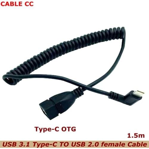 1.5m USB 3.1 Type-C elbow to USB2.0 female spring extension otg cable for tablet PC mobile phone U disk for Huawei Samsung