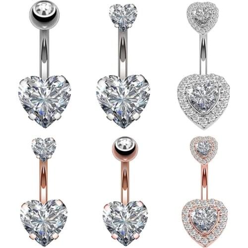 1PC Steel Belly Button Rings Crystal Piercing Navel Heart Style Navel Piercing Earring Belly Piercing Sexy Body Jewelry Ombligo
