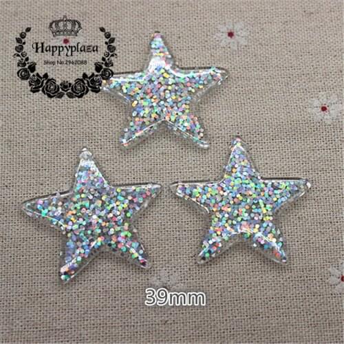 10pcs Resin Shiny AB Golden/Silver Five Star Flatback Cabochon Art Supply Decoration Charm Craft DIY Accessories,39mm