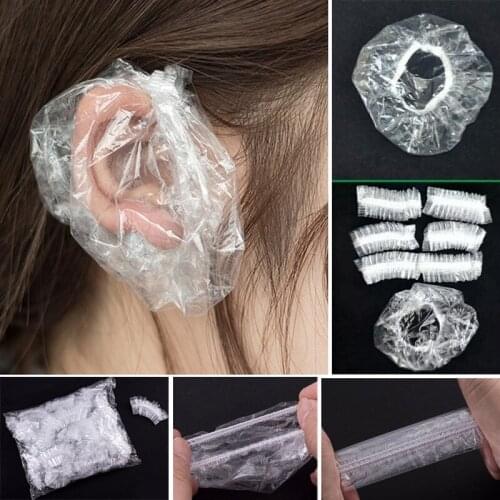 100 Pcs/bag Disposable Clear Ear Protect Cover Caps Waterproof Bath Shower Salon Hair Dying Hairdressing Earmuffs Earcaps Shield