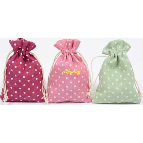 1000pcs/lot FAST 10*14cm Polka Dot Drawstring Burlap Cotton Candy Bags Packaging Bag Weddings Favor Pouch Jewelry Gift Bag