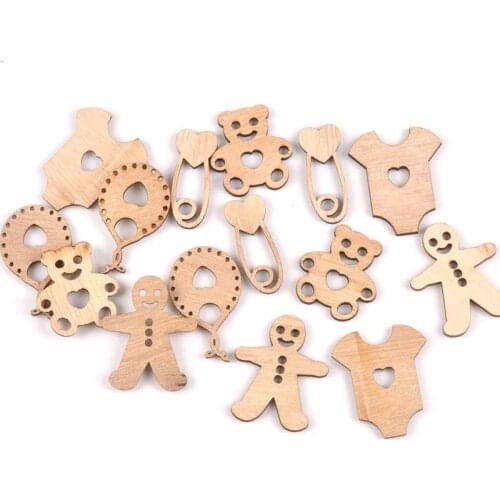 15Pcs Baby Bear/clothes/pin/balloon Natural Wooden Ornaments Wood Decoration Handicrafts Slices DIY Crafts Scrapbooking M1846