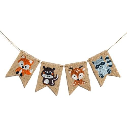 4pcs/set Jungle Animal Banner Pennant Woodland Fox Squirrel Deer Raccoon Garland Baby Shower Kids Birthday Party Decorations