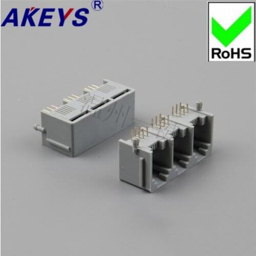 3pcs 5521-3 conjoined -6P6C-with edge-90 degrees-grey RJ45 three-connected 1x3 Socket 6-core Crystal Head mother