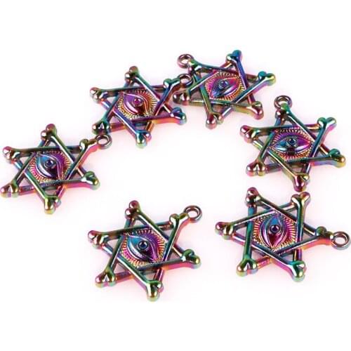 5X Rainbow Color Pendant Charm Eye Hexagonal Star Shape DIY Alloy Jewelry Making Accessories For Earring Necklace