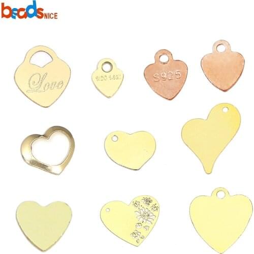 Beadsnice Gold Filled Heart Charms Stamping Blank Heart Disc Tag Pendant Connector Links DIY Jewelry Findings ID40181