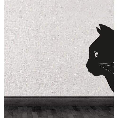 Black Cat Head Half Silhouette Cute Special Wall Decals Art Unique Decor 6933