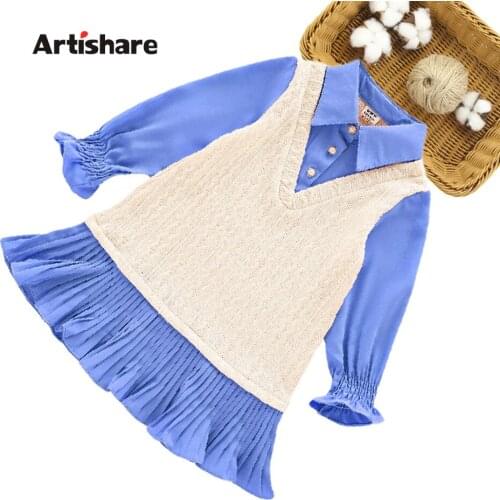 Kids Dresses For Girls Patchwork Kids Blouse Dresses For Girls Casual Style Child Dress Spring Autumn Girls Clothes 6 8 10 12 14