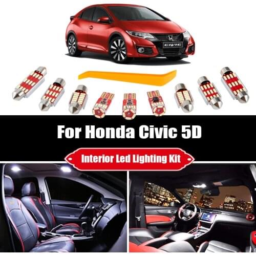 For Honda Civic 9 5D Sedan Coupe Hatchback 2012-2014 2015 Canbus Vehicle Led Interior Map Dome Light License Plate Lamp Kit