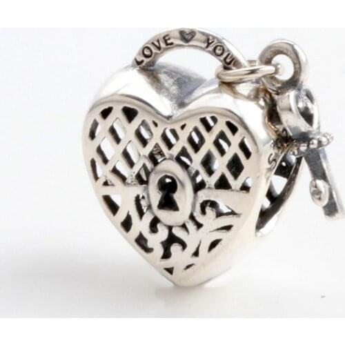 DoDoFly Hot Sale 925 Sterling Silver Hollow heart-shaped lock head charm Fit Original Bracelet Women Jewelry Making Gift