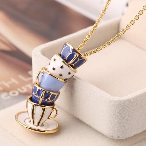 European and American fashion enamel glaze teacup long necklace