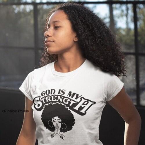 God Is My Strength T-Shirt Trendy Afro Praying Graphic Tee Shirt Top Women Scripture Christian Faith Tshirt Premium Fabric