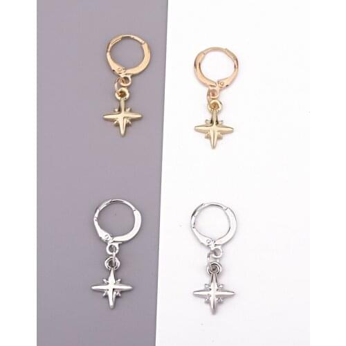 1Pair Cute Trendy Gold Metal Star Hoop Earrings Women Jewelry European Simple Chic Meteor Pendant Small Circle Earrings E244