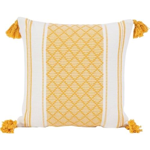 Cotton Throw Pillow Covers Hand-Woven Cushion Cover Decorative Tassel Throw Pillow Covers for Sofa Bed Bedroom and Living Room