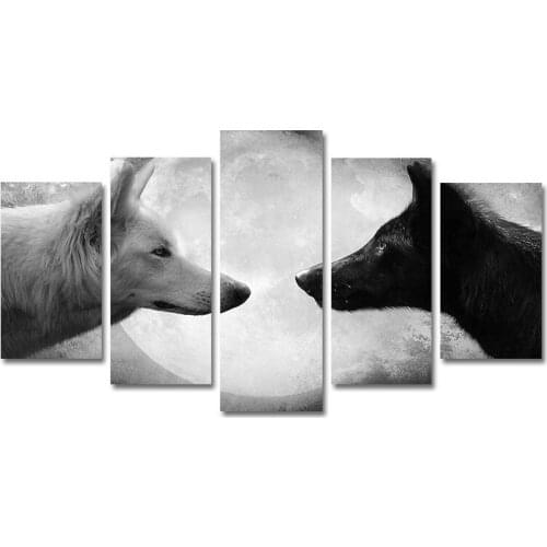Black And White Wolf Modern Minimalist Art Decor Pentathic Interior Picture Poster Home Decoration Accessories Print Painting
