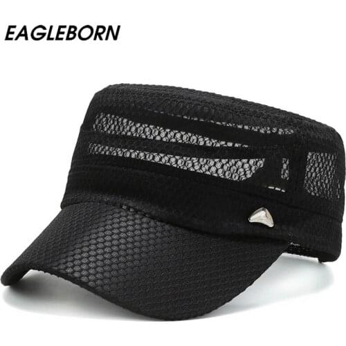 New Summer Men Military Cap Mesh Military Hat Black Army Green Flat Hat Men Women Military Hats for Men Mesh Fishing Outdoor Hat