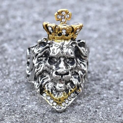 Vintage Animal King Lion Ring for Men Animal Crown Rings Male Gothic Punk Ancient Beast Rings Gift Big Size Jewelry