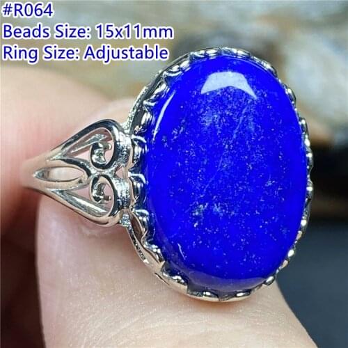 8x6mm Natural Lapis Lazuli Ring Jewelry For Woman Lady Man Love Crystal Oval Beads Silver Stone Gemstone Adjustable Ring AAAAA