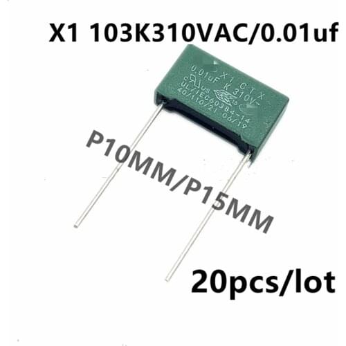 20PCS/LOT X1 103K310VAC safety capacitor 0.01UF 310V 10NF P10 P15mm