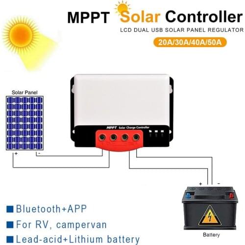 MPPT Solar Charge Controller Automatic Solar Battery Charger Bluetooth 12V 24V 4.0 MC Controller For RVs, Campers, Ships