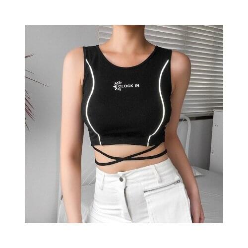 Hot Fashion Women Summer Casual Tank TopsFemale Letter Printed Sport Fitness Reflection Crop Party Club Beach Tops Outfits