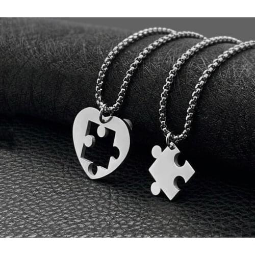 Fashion new titanium steel couple necklace splicing girlfriends pendant hip hop trend men and women jewelry hot sale