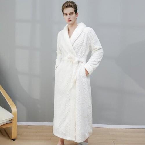 Men Women Winter Bathrobe Comfortable long Kimono Bath Robe couple Home pajamas coral fleece V-neck Sleepwear