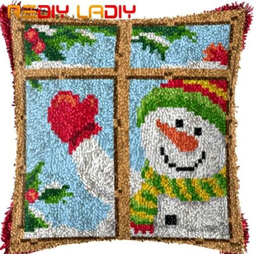Latch Hook Kits Make Your Own Cushion Window Snowman Printed Canvas Crochet Pillow Case Latch Hook Cushion Cover Hobby & Crafts