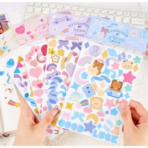 1pcs Kawaii Ribbon Bear Sticker DIY Hand Account Notebook Photo Album Decoration Accessories Planner Student Cute Stationery