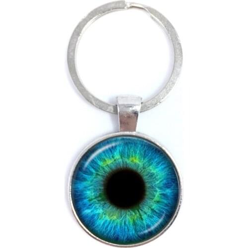 Charming Green Eyes Evil Eye Keychain Beautiful Animal Dragon Cats Eye 25mm Glass Cabochon Keyring For Friends