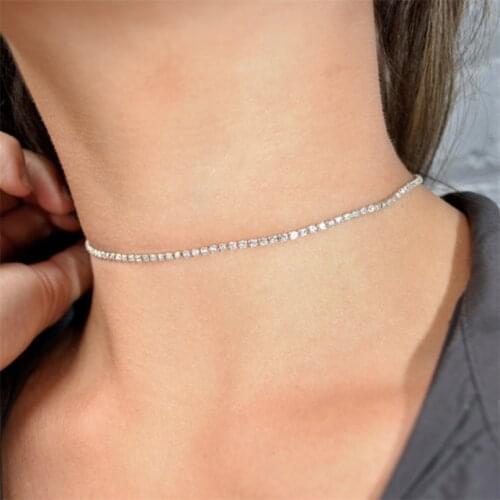 Lusion Brand Luxury Simple Crystal Shiny Choker Necklace Woman Sliver Color Collar Chunky Necklaces Fashion Accessories Bijoux