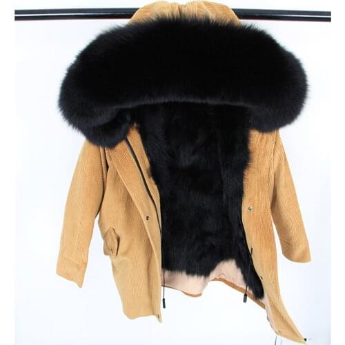 2020 maomaokong winter Natural fox fur lining jacket coat women fashion parka fur coat Corduroy real fur collar Long parkas