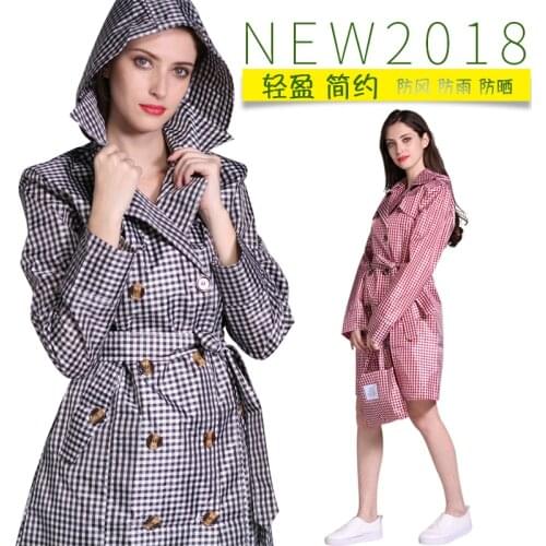 Fashion Retro Plaid Double Breasted Big Belt Adult Women Raincoat Poncho Fashion Travel Outdoor Windbreaker Jacket