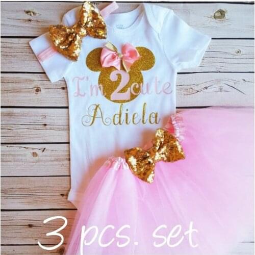 Custom name i am too cute mini mouse baby shower 1st birthday bodysuit onepiece Tutu Dress romper Outfit Sets party favors