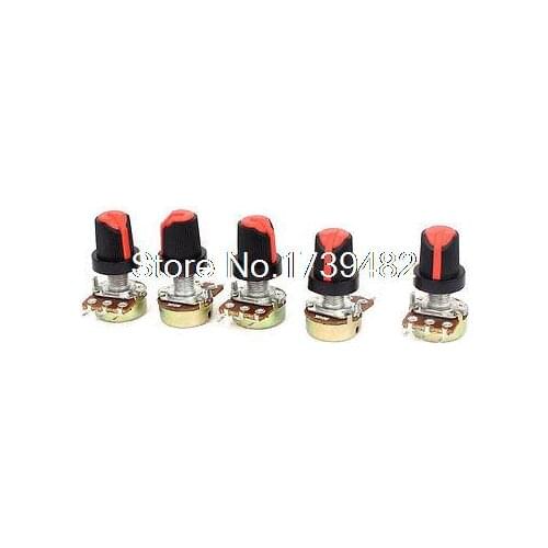 5pcs B50K Ohm 3 Terminals Rotary Shaft Audio Type B Potentiometer Pot