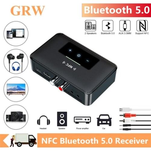 PzzPss NFC Bluetooth 5.0 Receiver Wireless Car Stereo Audio Receiver 3.5mm AUX NFC To 2 RCA Audio Adapter For Car Home Speaker
