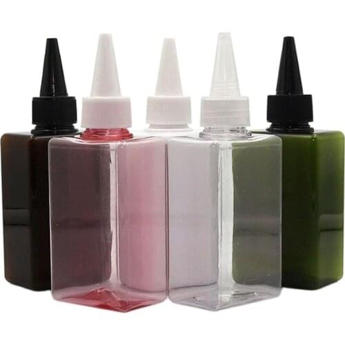 150ml Colorful Square Shampoo Filler Bottle Refillable Makeup Tools With Tip And Lids Travel Needle Tip Dropper Bottle 30pcs/lot