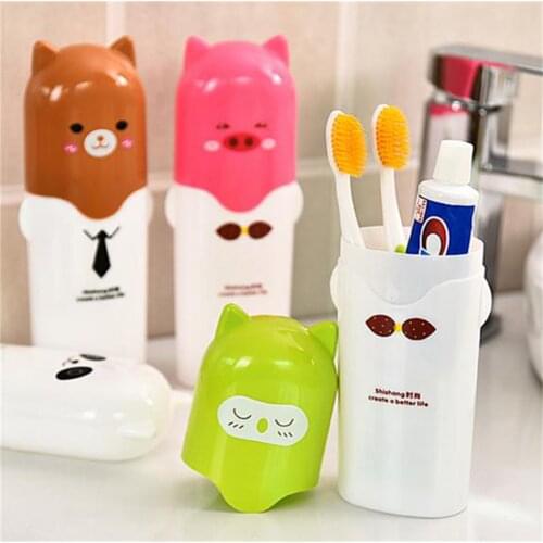 Cartoon animal bear Travel Portable Toothbrush Toothpaste Storage Box Pink Container Plastic Toothbrush Organizer Case