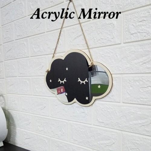 Removable Acrylic Mirror Cloud Shape with Wood Frame Home Wall Decoration for Play Room Bedroom