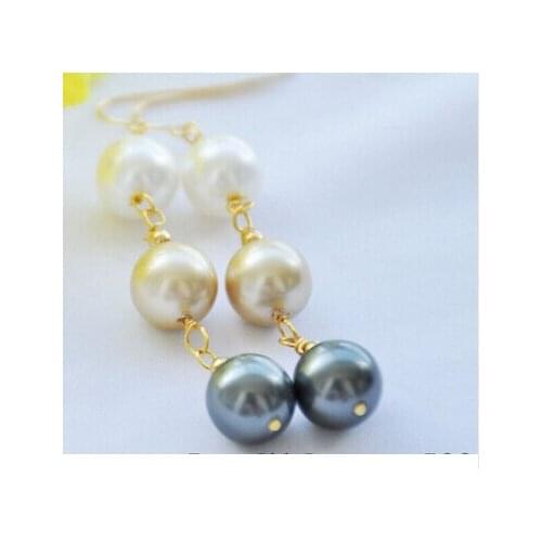 0mm white black champagne round south sea shell pearl EARRING (z6747>Lovely Fine Nobility Ladys Womens Earrings