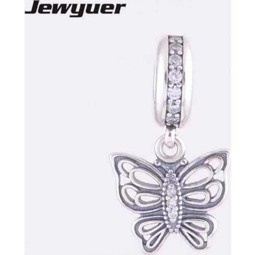 Silver Vintage Butterfly Pendant Charms 925 Sterling Silver Charm fit beads Bracelets necklaces DIY fine Memnon Jewelry DA066