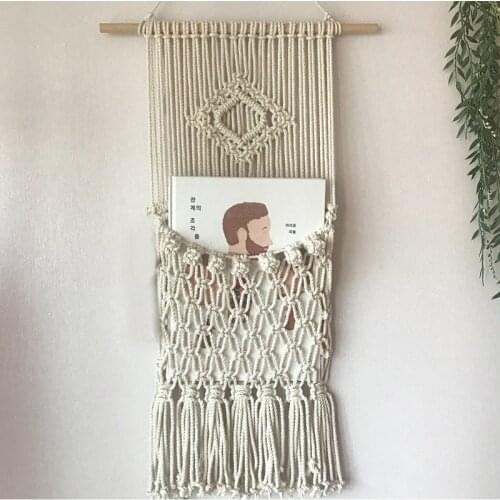 Chic Tapestries Woven Home Wall Decor Hanging Macrame Magazine Book Organizer Geometric Art for Apartment Dorm Room Decoration