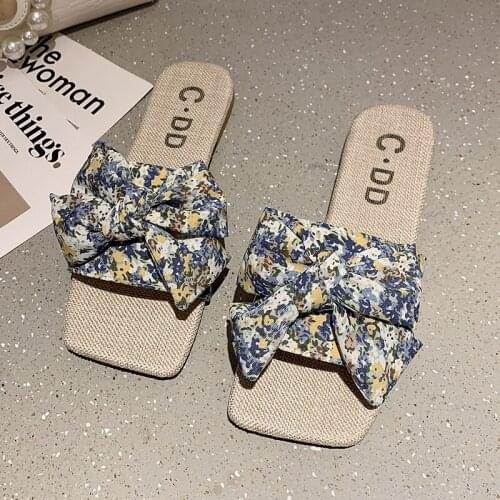 2021 New Summer Women Slippers Female Bow Fashion Wild Low Heel Outdoor Beach Slippers Ladies Non Slip Soft Bottom Casual Slides