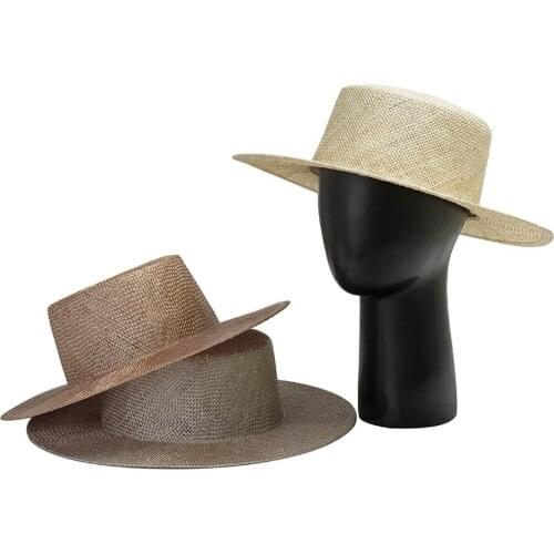 New Summer Solid Sun Hat for Women Fashion Wide Brim Shade Straw Hat Girl Outdoor Seaside Travel Beach Hat Flat Top Panama Hat